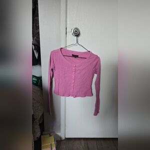 Pink Button-Front Ribbed Crop Cardigan (Read Description)